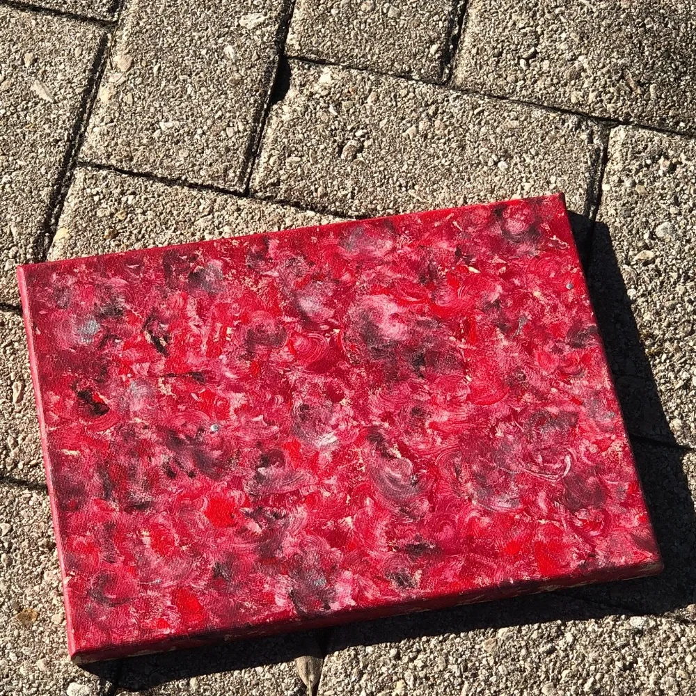 HANDCRAFTED RED, CREAM, BLACK & SILVER ABSTRACT ART PAINTING 9